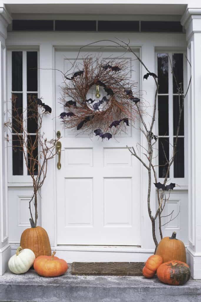 Bat Branches and wreath frontdoor decor