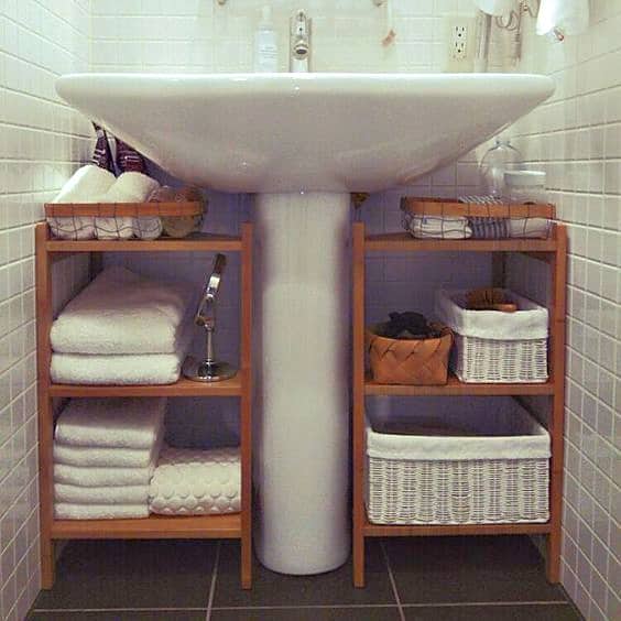 Use Bathroom shelves to creat more storage in a small bathroom 