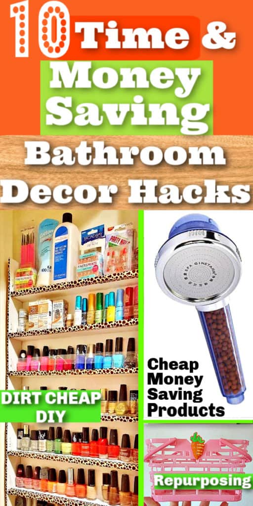 DIY Bathroom Decor and Organization ideas for apartment decorating on a budget. Perfect for small spaces, or college dorms , rentals, and first apartments or small homes. Includes dollar store, storage, and upcycle ideas. #DIY #BathroomDecor