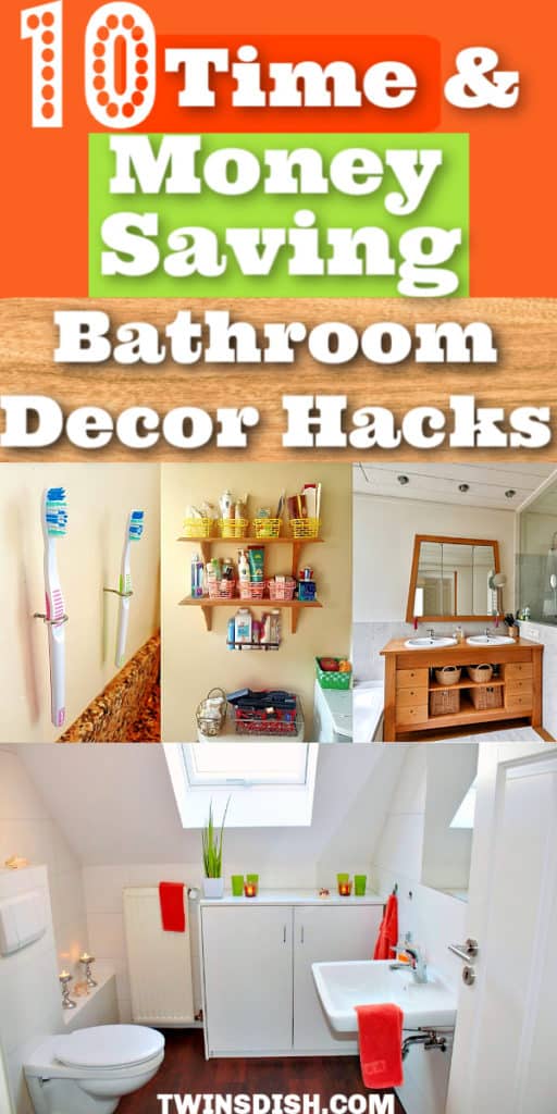 10 DIY Bathroom Decor and Organization ideas for Apartment decorating on a budget. Perfect for small spaces, or college dorms , rentals, and first apartments or small homes. Includes dollar store, storage, and upcycle ideas.