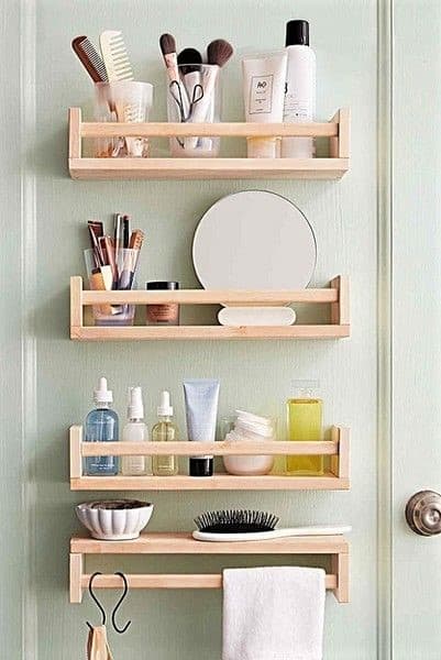 Easy Bathroom organization DIY Home Decor ideas using Ikea spice rack as storage shelves for small spaces on a budget #IkeaBathroomHack