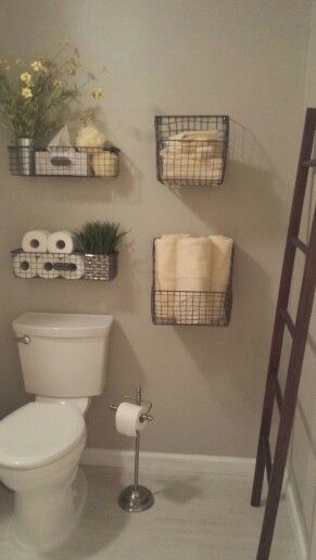 Easy Bathroom organization DIY Home Decor ideas using baskets as storage shelves for small spaces on a budget