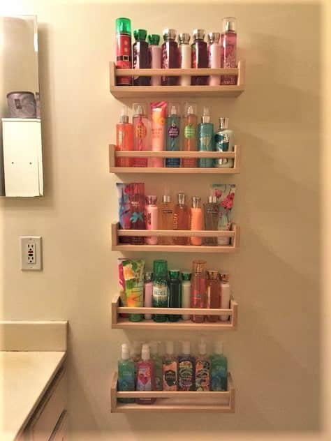 Easy Bathroom organization DIY Home Decor ideas using Ikea spice rack as storage shelves for small spaces on a budget #IkeaBathroomHack