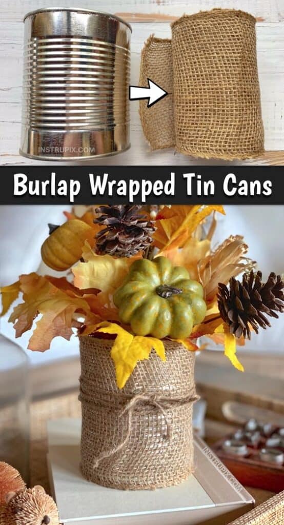 Burlap wrapped tin cans