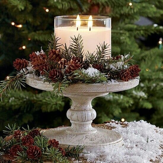 Easy DIY Christmas Cake Stand Candle Decoration