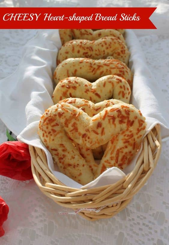 Easy DIY Cheesy Valentines Day Heart Shaped Bread sticks perfect Valentine's Day food for Dinner. DIY boyfriend gifts