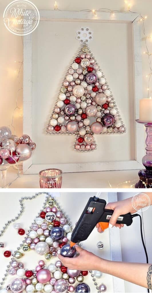 DIY Wall Christmas Decor Wreath using ornaments