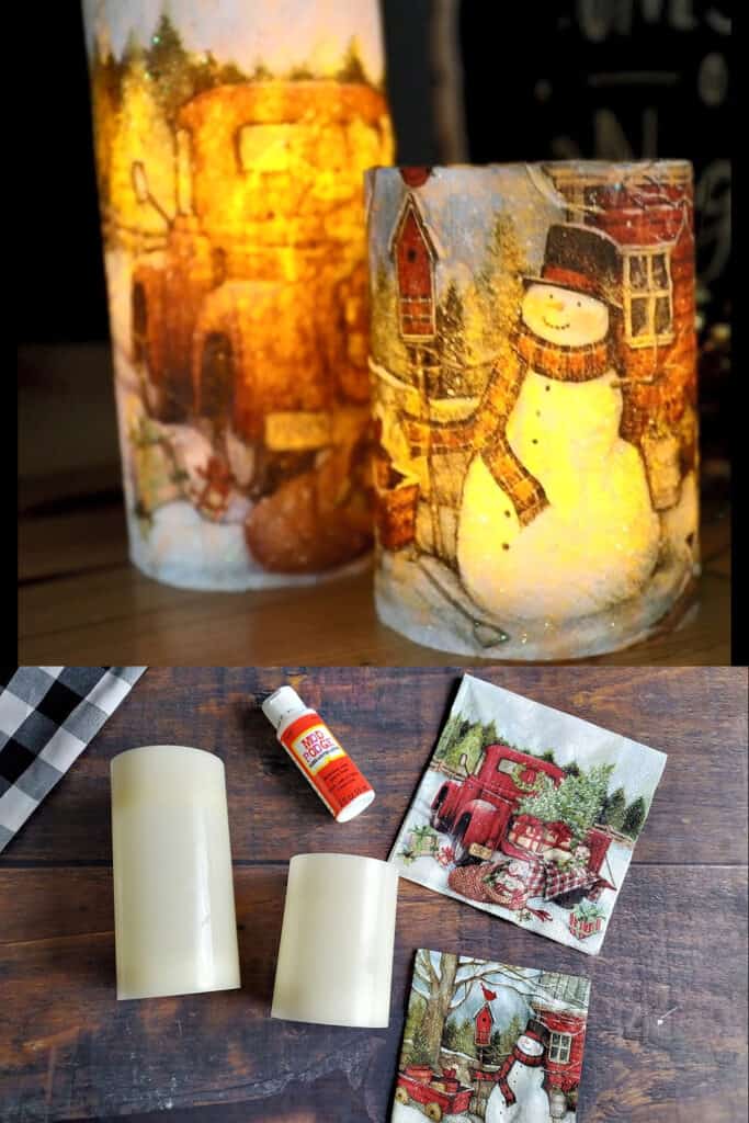 DIY Christmas Napkin Decopage Candle