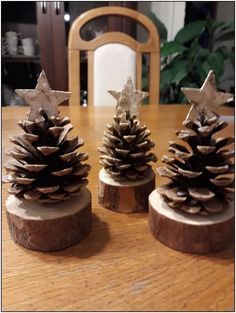 DIY Pinecone Christmas trees with wood branch base