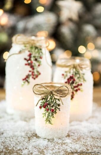 DIY Snowy Mason Jar Christmas Decoration