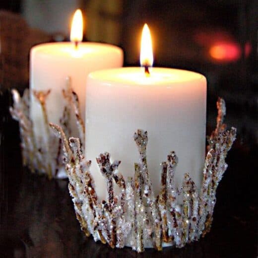 DIY Glittery twig candle holders