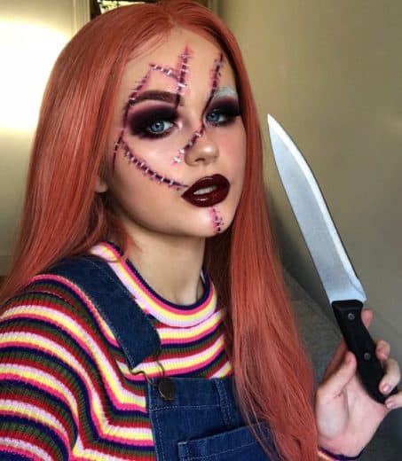 Easy Last Minute DIY Halloween Make Up, pretty, scary Chucky costume idea.