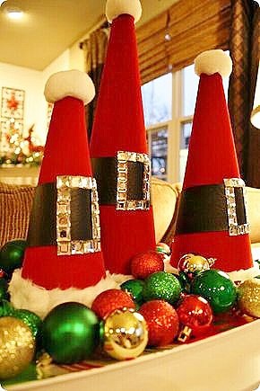 Easy DIY Cone Santa rinestone Christmas Decoration idea. Perfect for the mantle or on the table. Elegant, budget decor idea for the home.