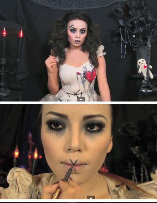 Easy Halloween Costume Make Up Ideas, Creepy Stitched Doll or Zombie