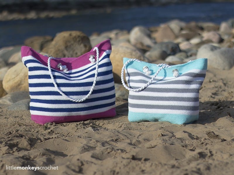 DIY crochet beach bag with free pattern and tutorial. Comes in a kid size. nd how to tutorial. The best free crotchet patterns and tutorials. Also makes a great gift.