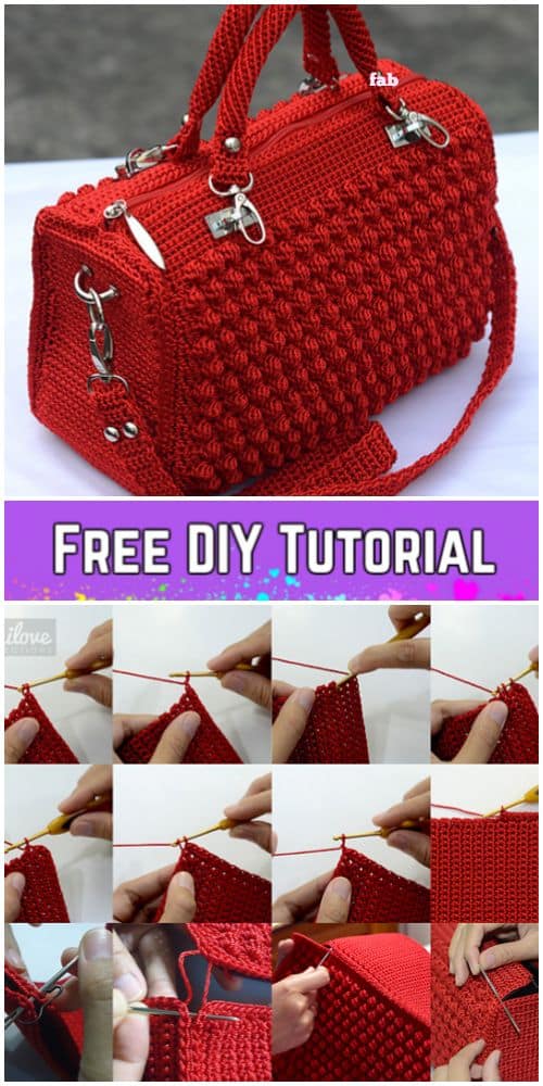 DIY Bobble Stitch Crochet Handbag with FREE video tutorial. Makes a fashionable, cute and trendy outfit for Spring or Summer, also a great gift idea. nd how to tutorial. The best free crotchet patterns and tutorials.