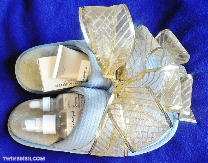 Fill slippers with beauty products and add a bow for an easy Mother's day gift idea