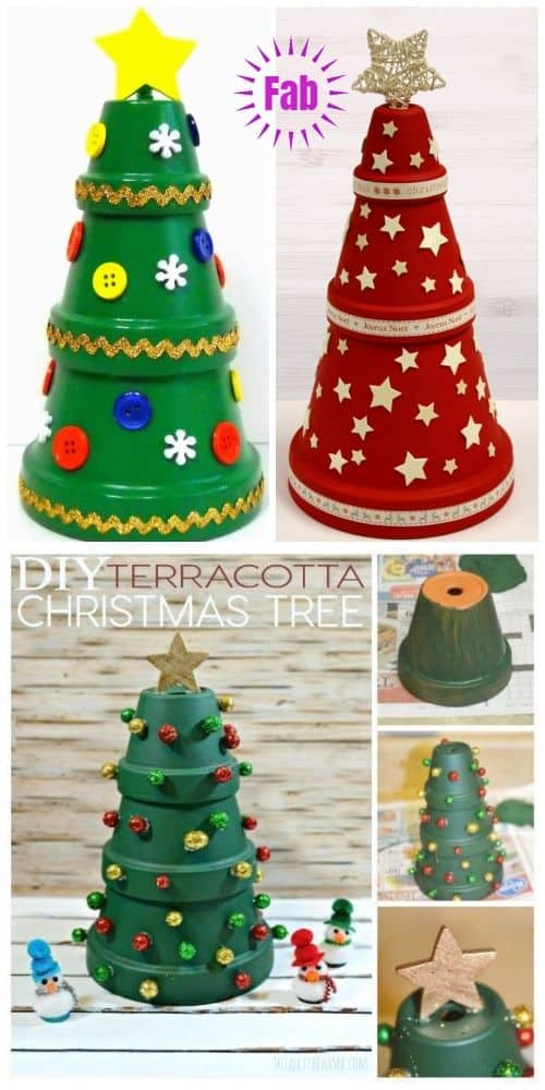 How to make: Easy DIY Christmas Decorations using Claypots. Perfect Christmas or winter decoration, DIY gift, craft, or wedding centerpiece. Great Budget decor ideas for the home. #Christmas #ChristmasTreeIdeas #Christmastreealternative