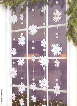 Easy DIY Snowflake garland. Simple yet beautiful dollar store craft idea anyone can make, even kids.