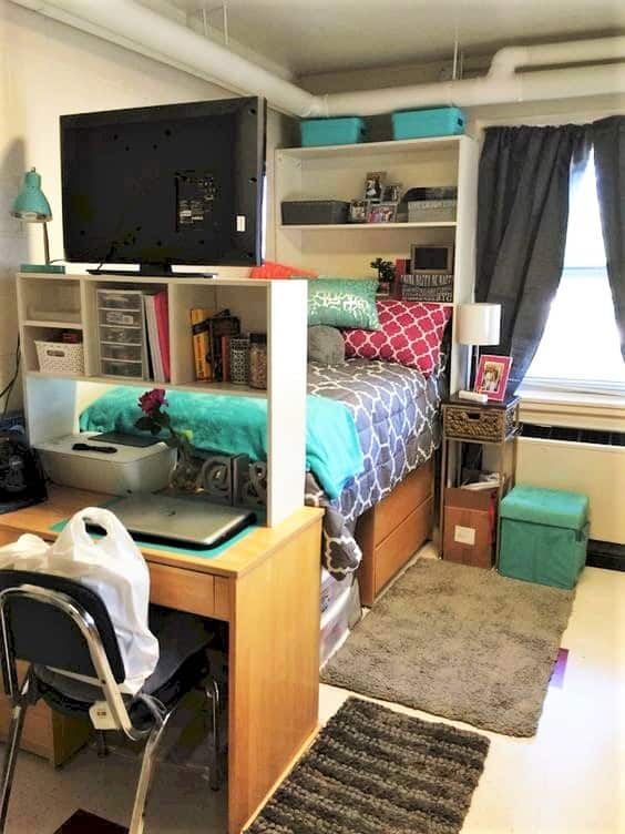 Loft bed. What not to do to your dorm. Dorm room ideas for college. #dormtips #dormroomideas #decor