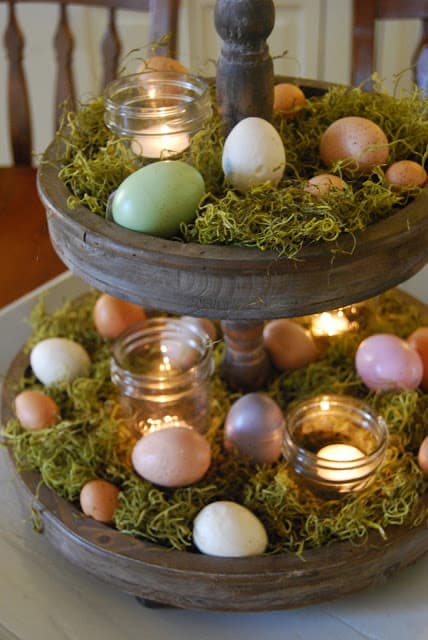 Easy DIY tiered Easter egg display idea for the table. The Best Easy DIY Easter Decoration Ideas.