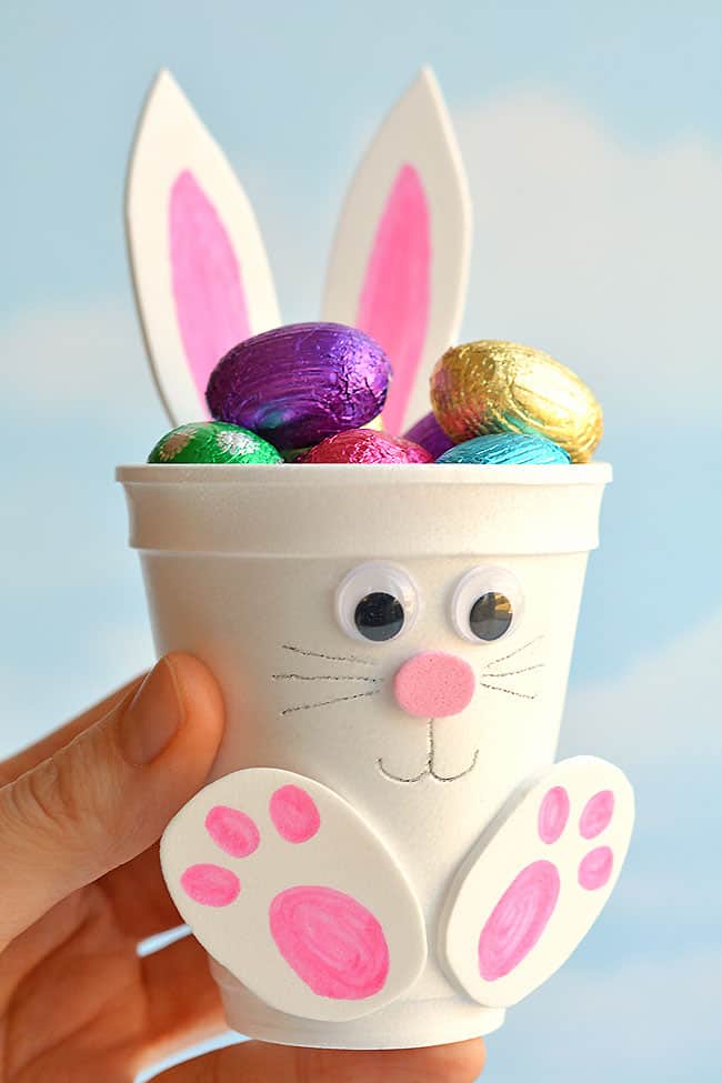 Easy DIY Foam Cup Bunny Easter craft idea for kids to make. The Best Easy DIY Easter Decoration Ideas.