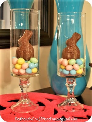 Easy DIY Easter Bunny in a pedestal Jar vase Dollar Store Easter craft idea for a centerpiece or gift basket. The Best Easy DIY Easter Decoration Ideas for Spring