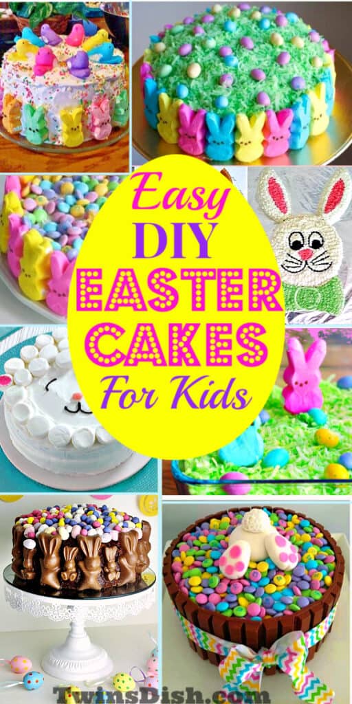 Amazing Yet Easy Easter Cake decorating ideas and recipes for kids. Includes simple yet cute Bunny cakes, Peeps cakes, and decorating ideas using coconut, chocolate, and eggs. 