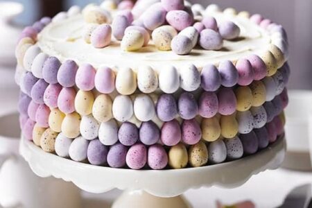 Easy DIY Easter Cake made with pastel candy eggs. Easy Easter cake dessert ideas.