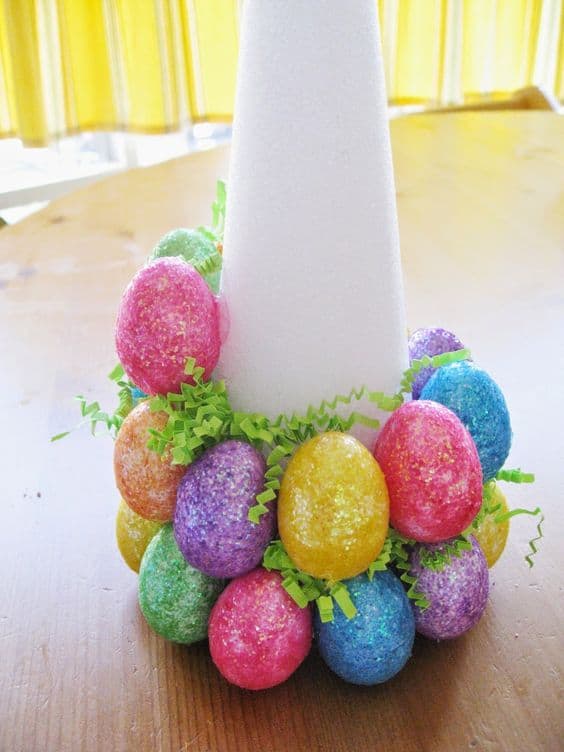 Easy DIY Foam Cone Egg Easter craft idea for kids. The Best Easy DIY Easter Decoration Ideas.