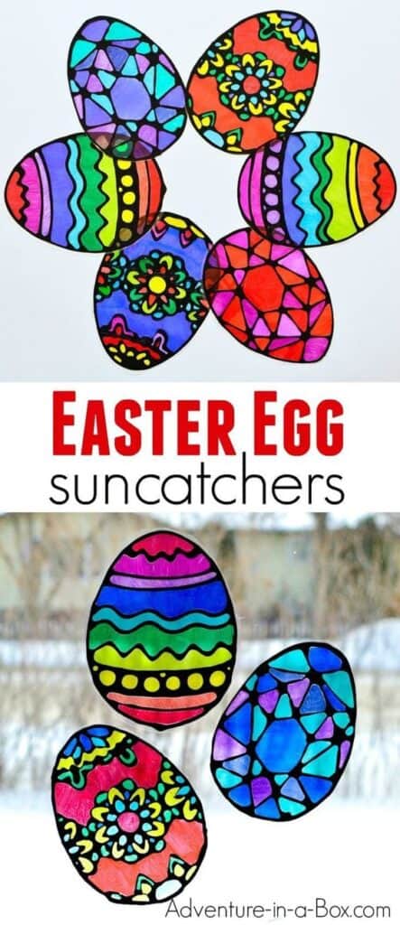 Easy DIY Easter Crafts for kids to make for decorations. Easter Stain Eggs for windows.