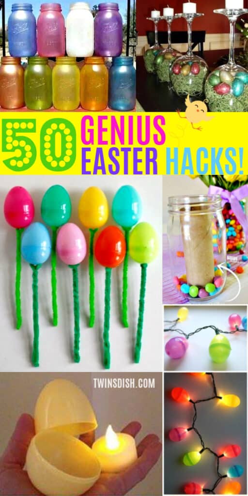 GENIUS DIY Dollar Store DIY Easter Hacks for Decorations Ideas, the home, outdoor, table, and gifts.. Includes Christian and Farmhouse crafts kids can make for the table and centerpieces. As well as basket and gift ideas #spring #Easter #Crafts #DollarStore #Decorations