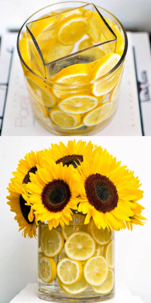 Easy DIY Easter Decoration idea for centerpiece using lemons and sunflowers. The Best Easy DIY Easter Craft Decoration Ideas for a centerpiece.