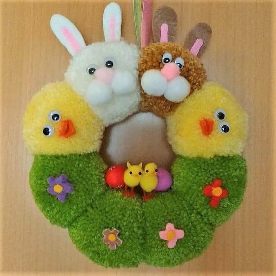 Easter Pom Pom Bunny Easter Wreath Craft Decoration Idea