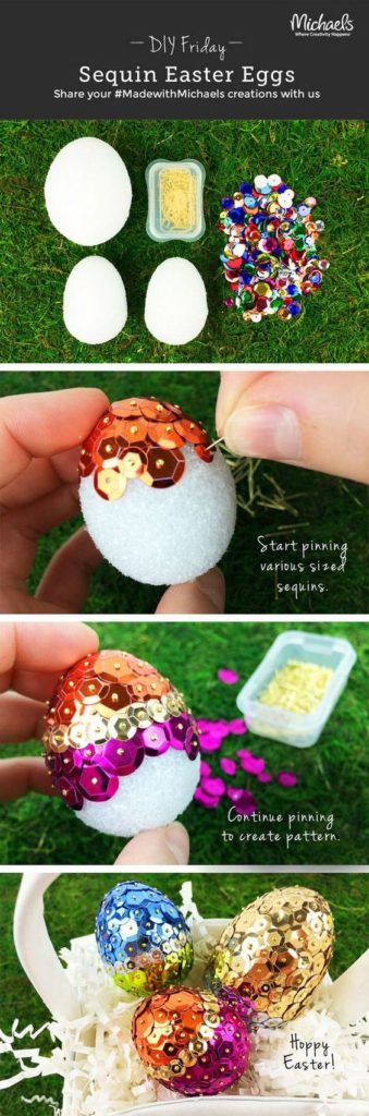 Easy DIY Sequin Foam Easter Egg craft idea for kids. The Best Easy DIY Easter Decoration Ideas.