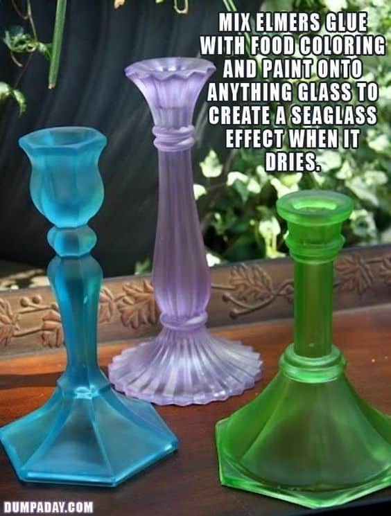 Easy DIY sea glass candlestick craft kids can make for Spring or Easter decorations. Great candlestick idea for a gift or centerpieces for the home or wedding centerpiece.