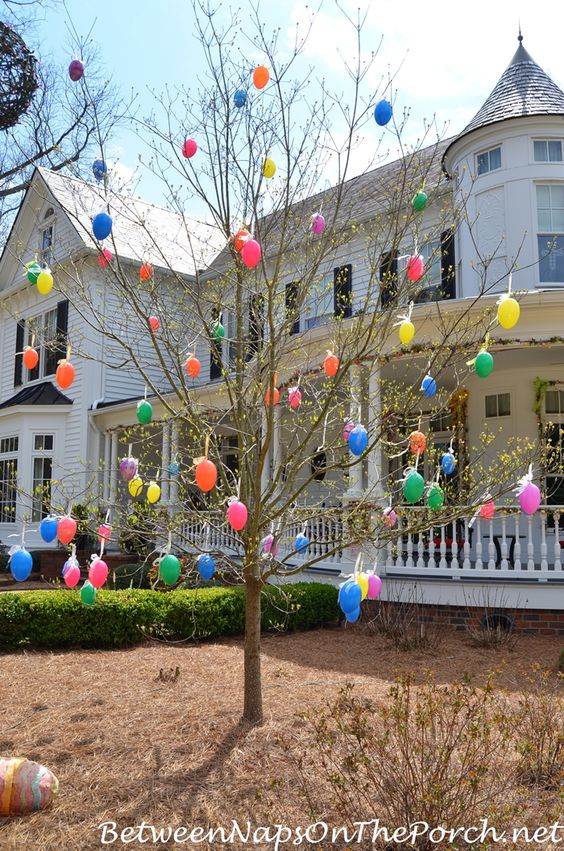 Elegant Dollar Store DIY Easter Tree craft decoration idea for outdoor. Fun for kids.