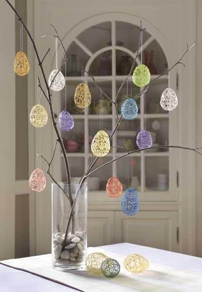 Easy Dollar Store DIY Easter Tree String Egg craft decoration idea