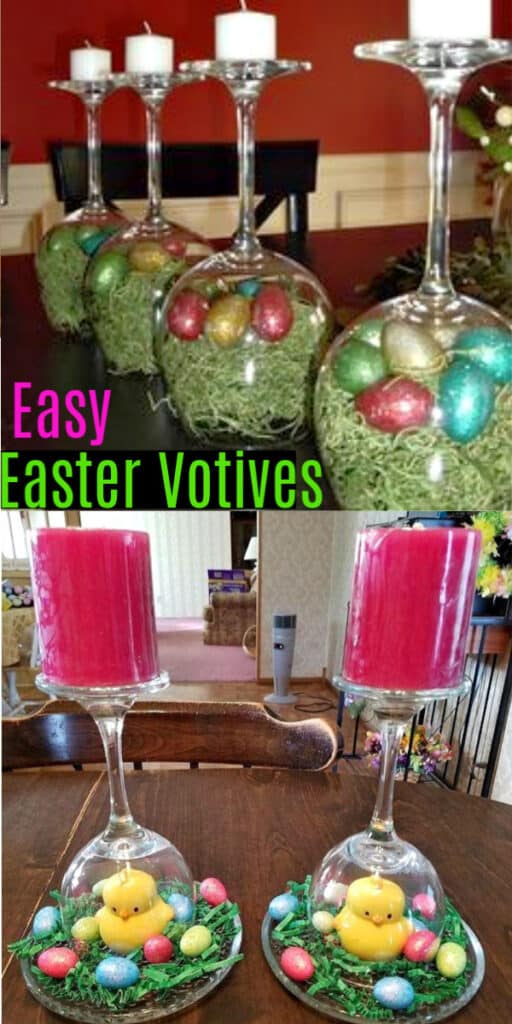 Easy DIY Easter wine glass votive Easter craft idea for the table. The Best Easy DIY Easter Decoration Ideas.