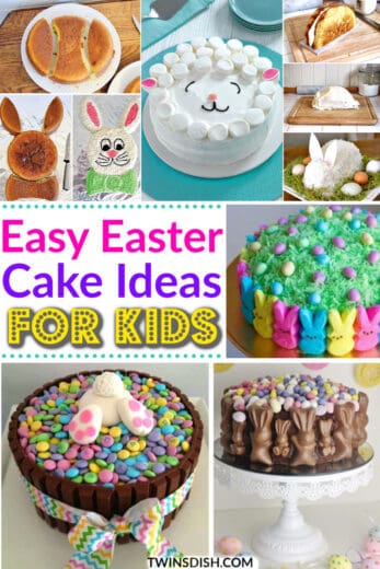 Easy Easter cake ideas for kids that are cute and creative including chocolate, Cadbury Eggs, sugar cookie, and bunny ideas.