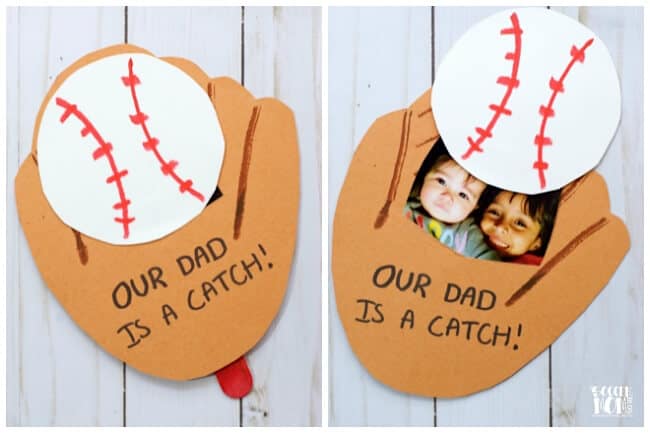 Easy DIY Father's Day baseball pop up photo card from kids