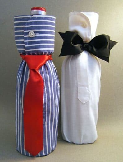 Wine Bottle sleeve bow ties gift bag. Easy DIY Father's Day gift ideas.