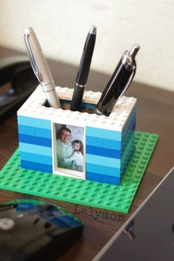 DIY lego pen holder Father's Day gift for Dad from kids