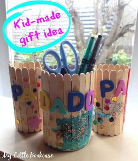 Easy DIY Popsicle stick pen holder Father's Day gift craft for kids