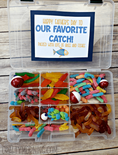 DIY Father's Day candy tackle box gift idea from kids and wife