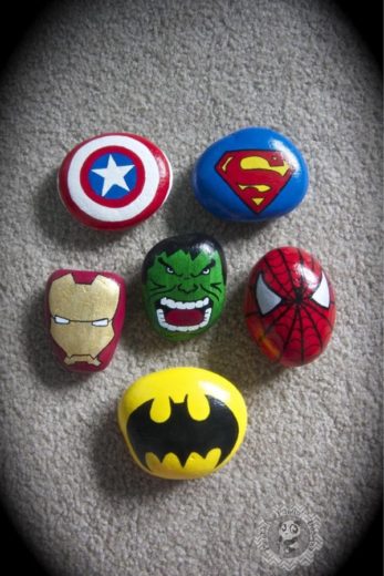 Easy DIY super hero painted rock craft gift for Fathers Day