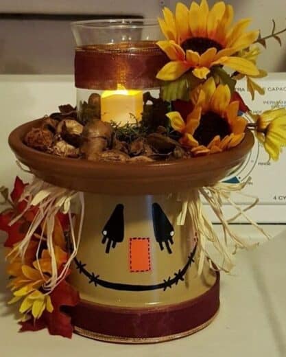 Flower Pot Fall Scarecrow Votive