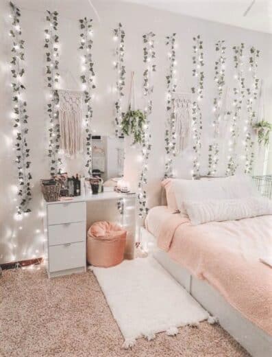 Cozy Teen Bedroom Lighting with Ivy