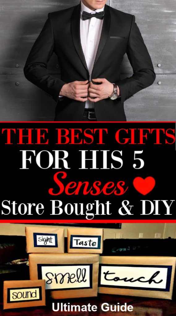 The best gifts for his 5 senses, store bought and DIY options. Perfect for Valentines Day, Anniversaries, Christmas or even his Birthday.