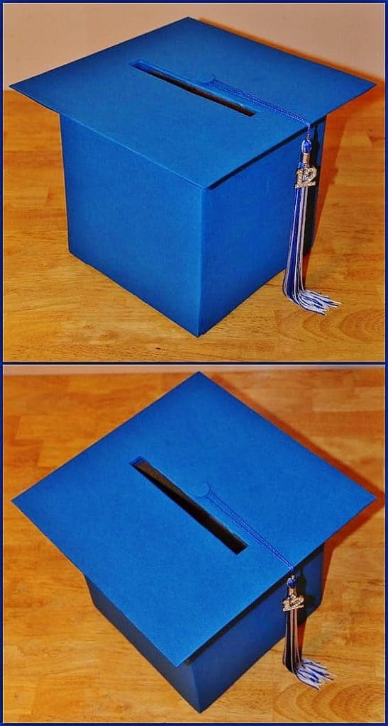 Graduation cap box for cards or advice, great graduation party decoration idea.